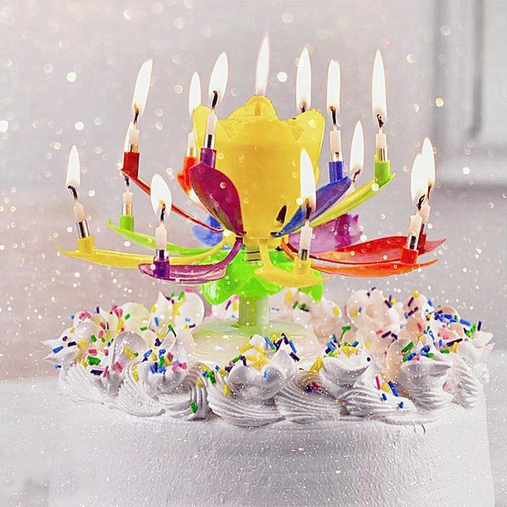 Multicolour Musical Lotus Rotating Birthday Candle