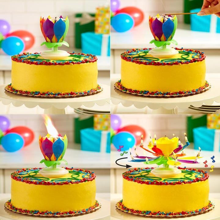 Multicolour Musical Lotus Rotating Birthday Candle
