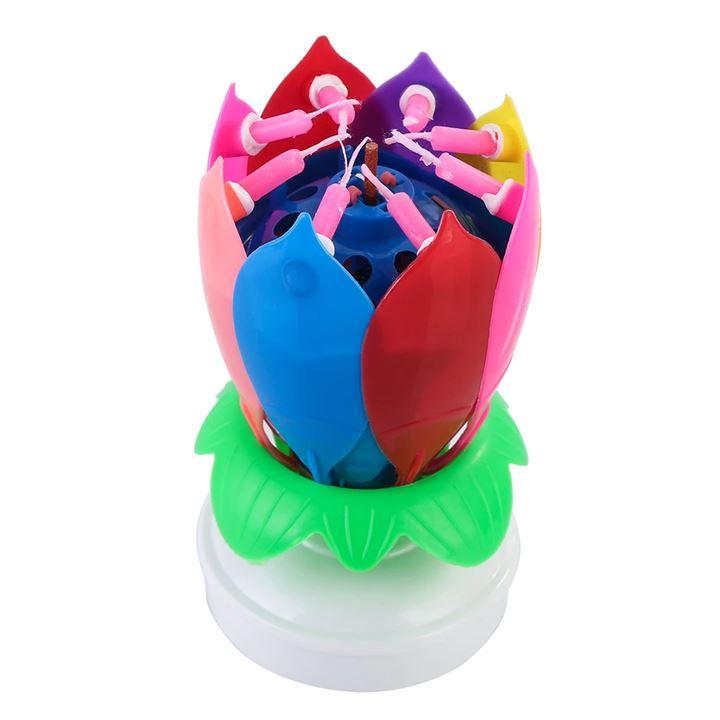 Multicolour Musical Lotus Rotating Birthday Candle