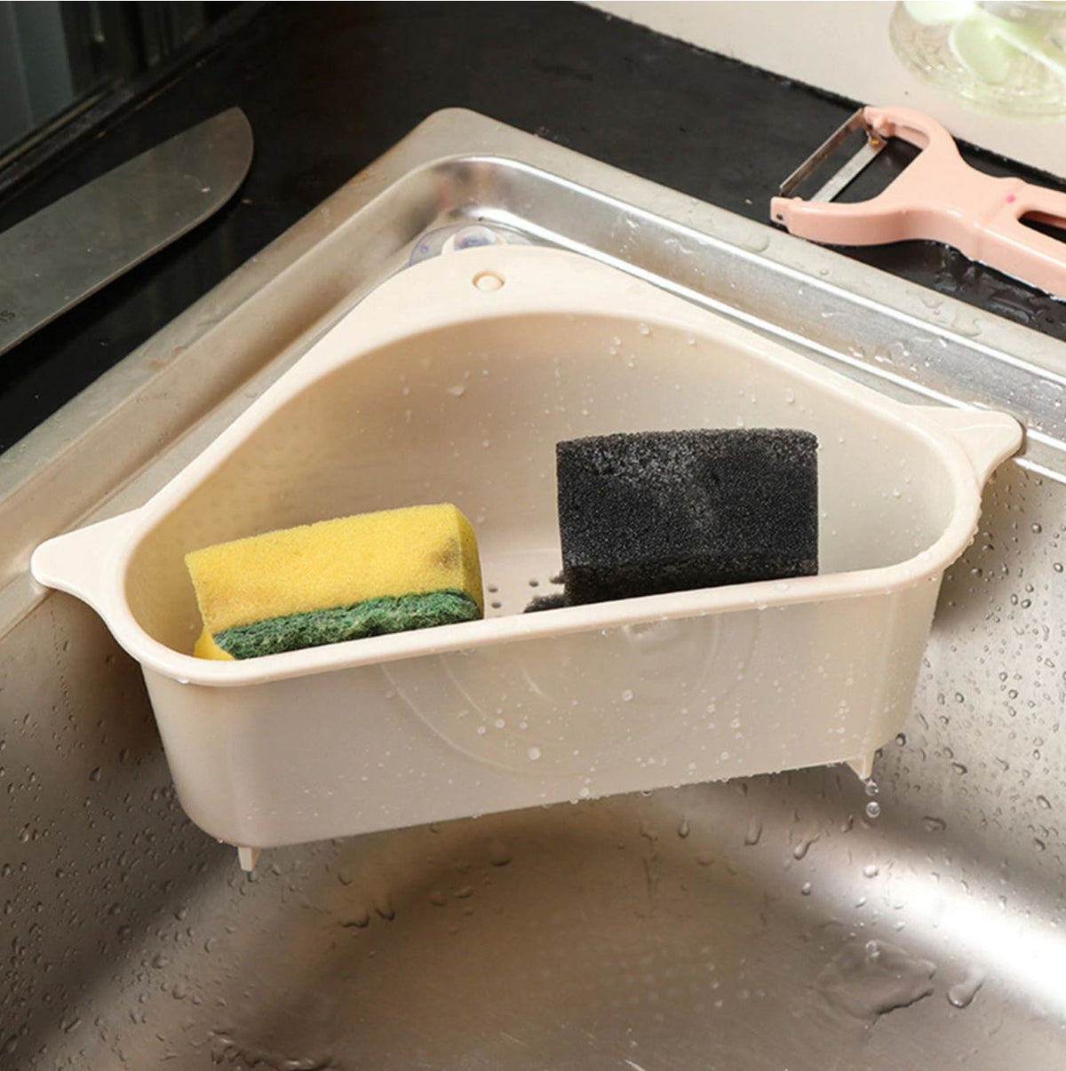 Triangular sink drain shelf