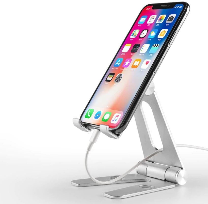 Folding and rotating support for phone or tablet
