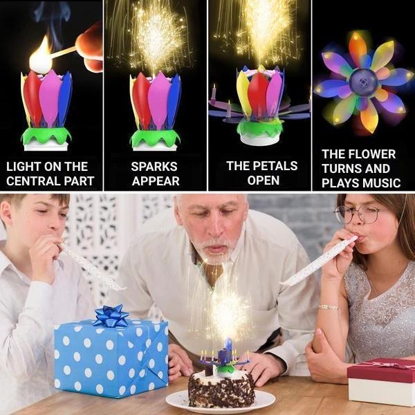 Multicolour Musical Lotus Rotating Birthday Candle