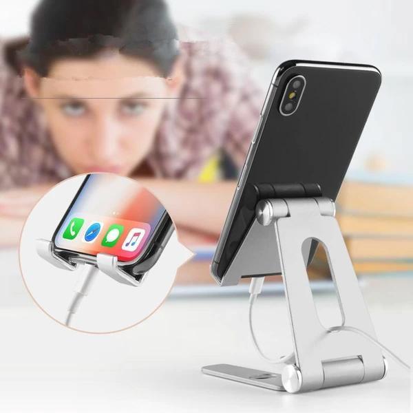 Folding and rotating support for phone or tablet