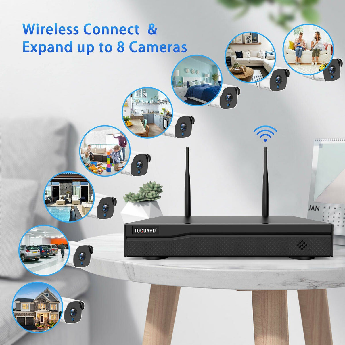 WiFi 8CH 1080P CCTV Security Camera System Home Wireless Outdoor Night Vision UK